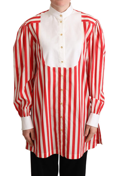 Dolce & Gabbana Rot Weiß Gestreiftes Langarmhemd Formal