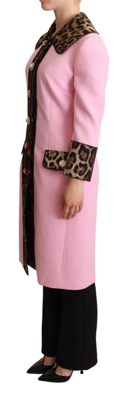Dolce & Gabbana Rosa Leoparden-Woll-Trenchcoat-Jacke