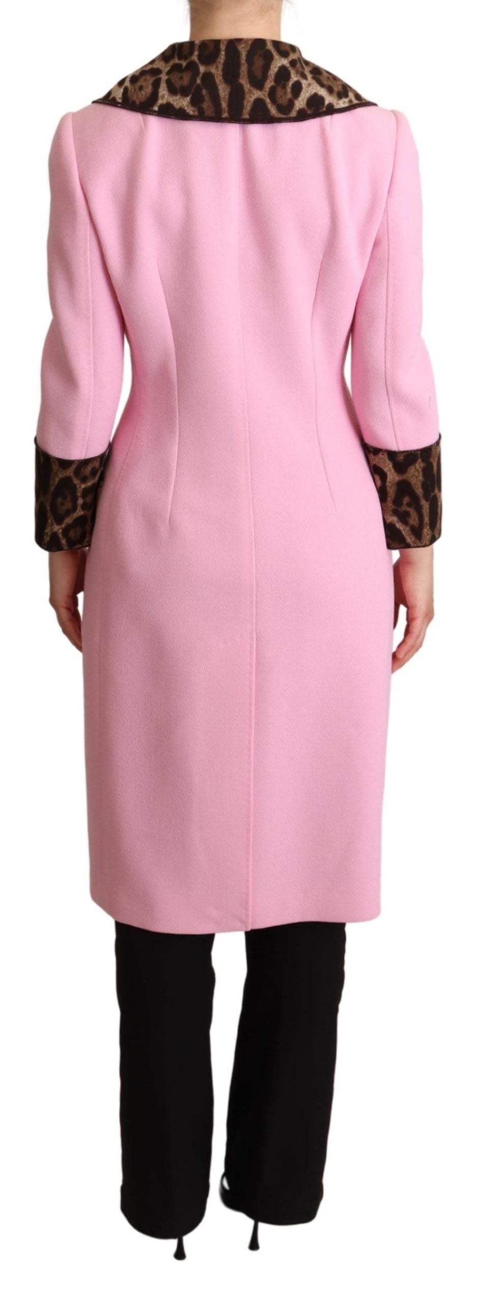 Dolce & Gabbana Rosa Leoparden-Woll-Trenchcoat-Jacke