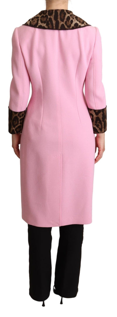 Dolce & Gabbana Rosa Leoparden-Woll-Trenchcoat-Jacke
