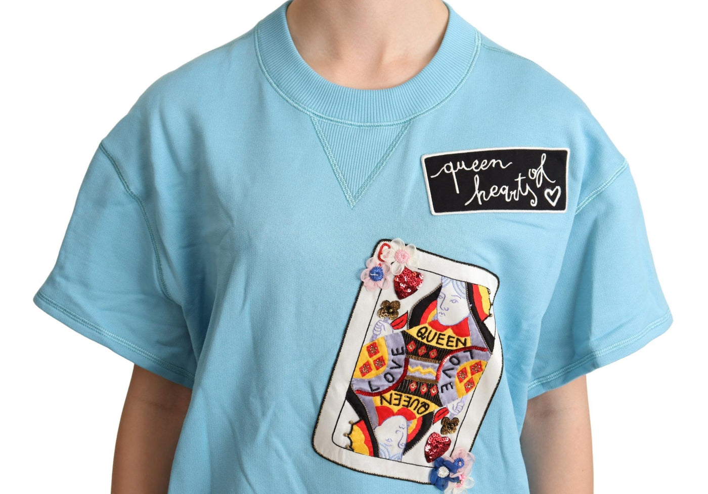 Dolce & Gabbana Blaues Königin der Herzen Karte Pullover-T-Shirt