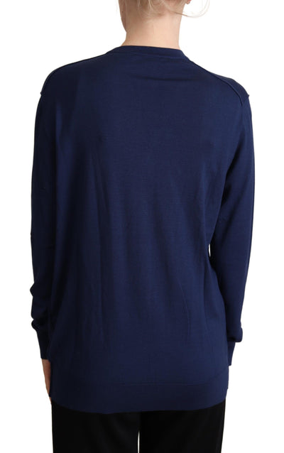Dolce & Gabbana Blaue Strickjacke aus Schurwolle mit Knopfleiste