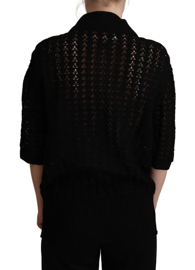 Dolce & Gabbana Schwarzer bestickter Baumwollpullover aus Strick