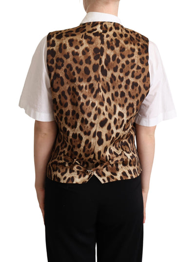 Dolce & Gabbana Graue Wollweste mit Leopardenmuster Weste