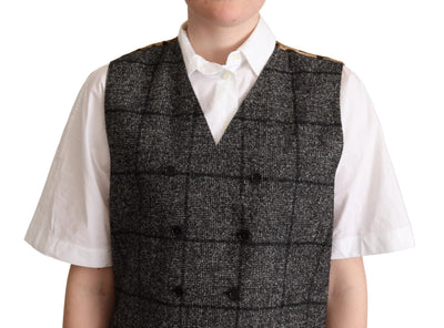Dolce & Gabbana Graue Wollweste mit Leopardenmuster Weste