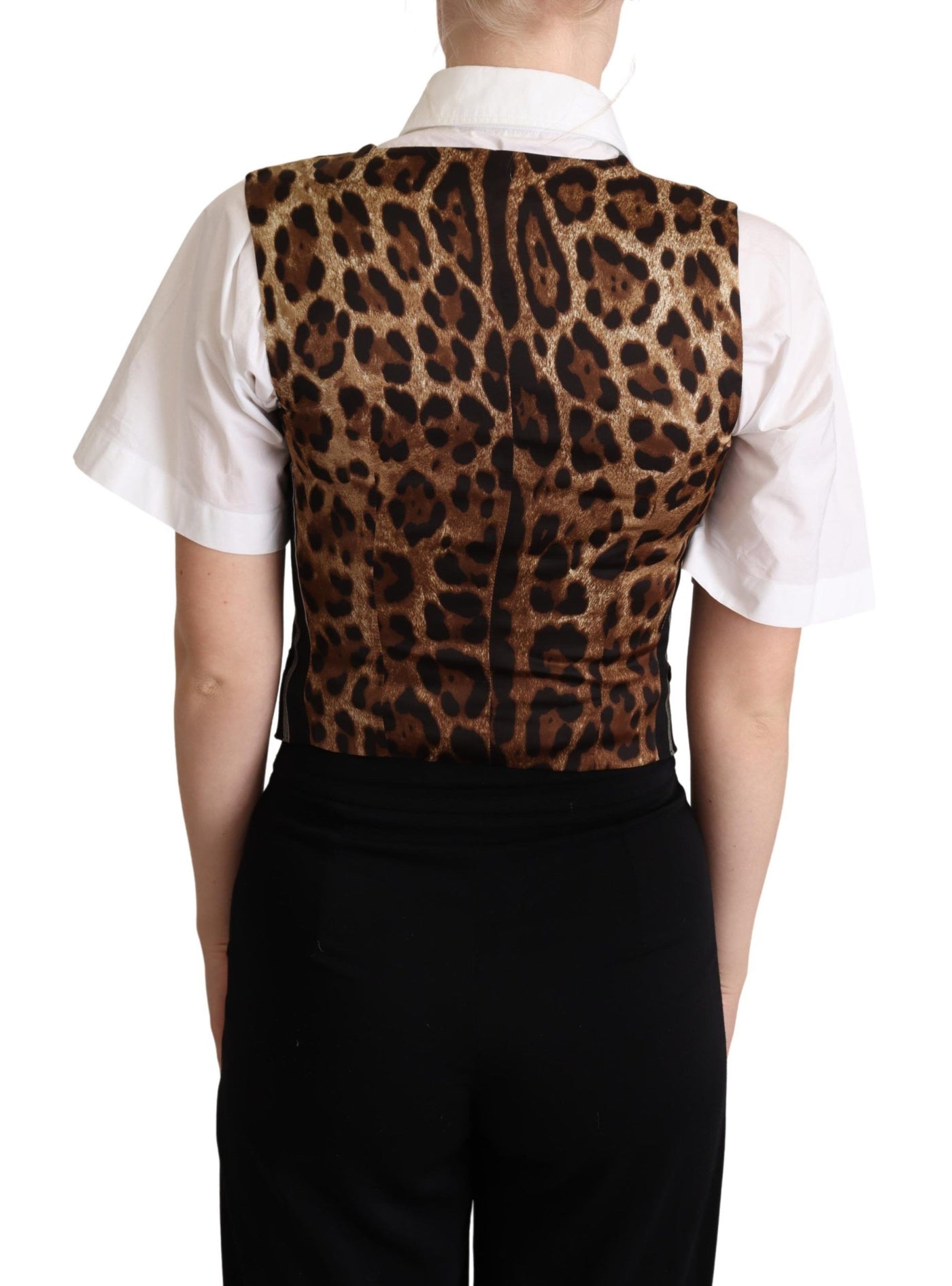 Dolce & Gabbana Schwarz gestreifte Weste mit Leopardenmuster