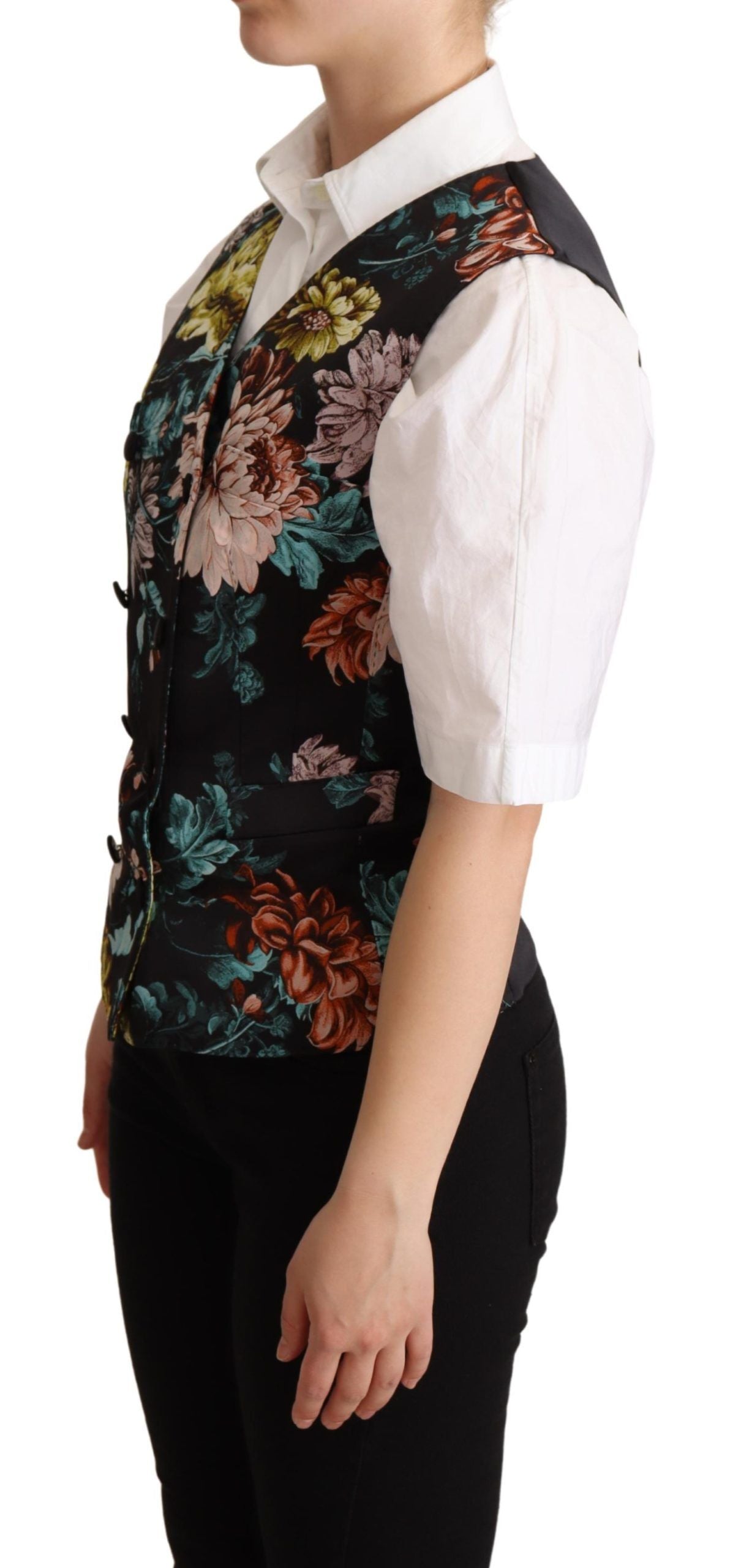 Dolce & Gabbana Schwarze Jacquard-Blumenweste Weste