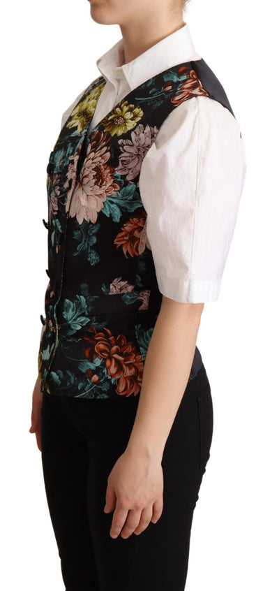 Dolce & Gabbana Schwarze Jacquard-Blumenweste Weste