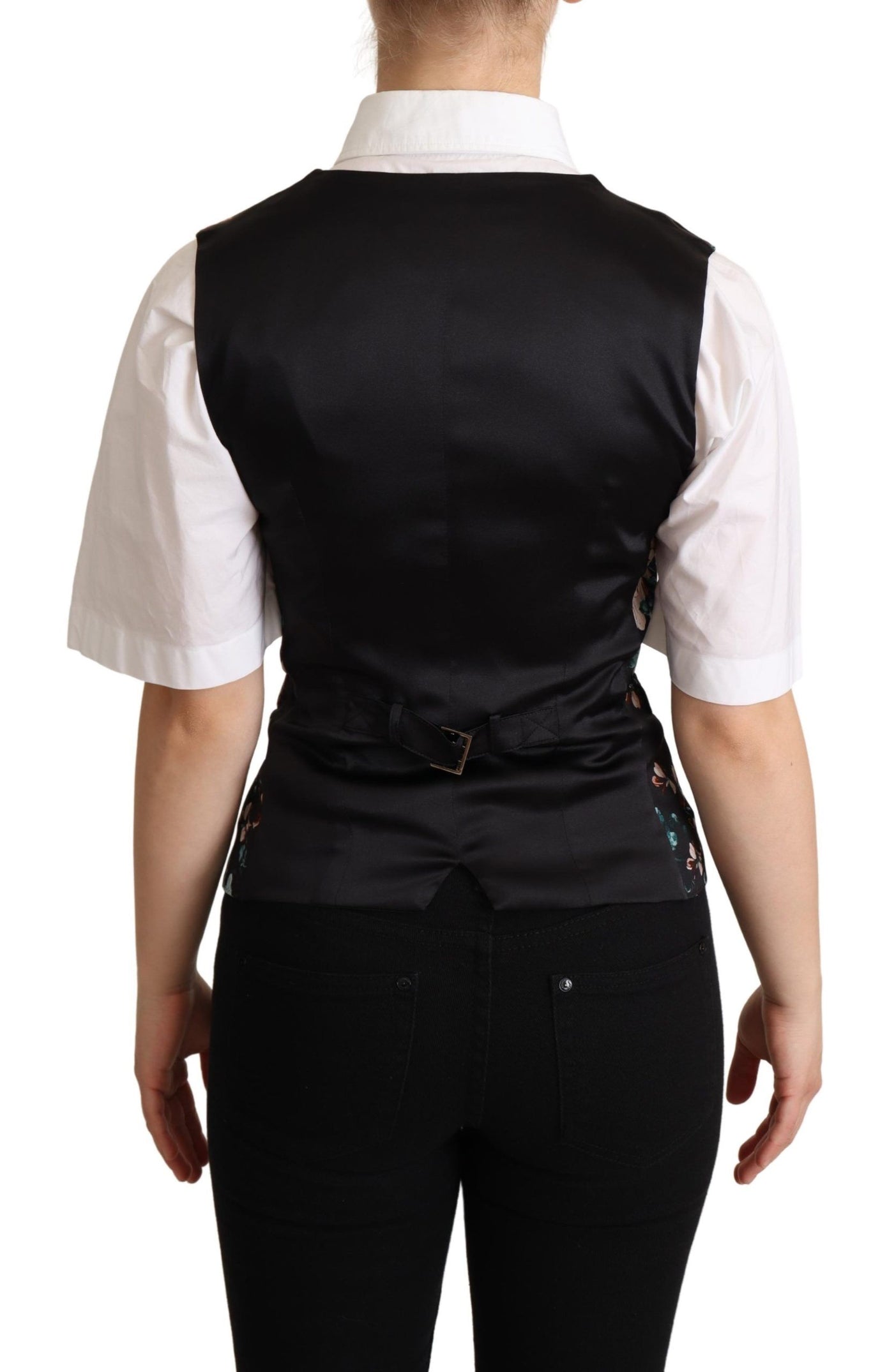 Dolce & Gabbana Schwarze Jacquard-Blumenweste Weste