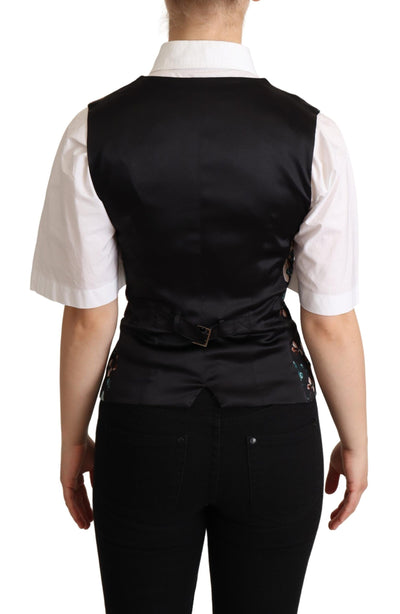 Dolce & Gabbana Schwarze Jacquard-Blumenweste Weste