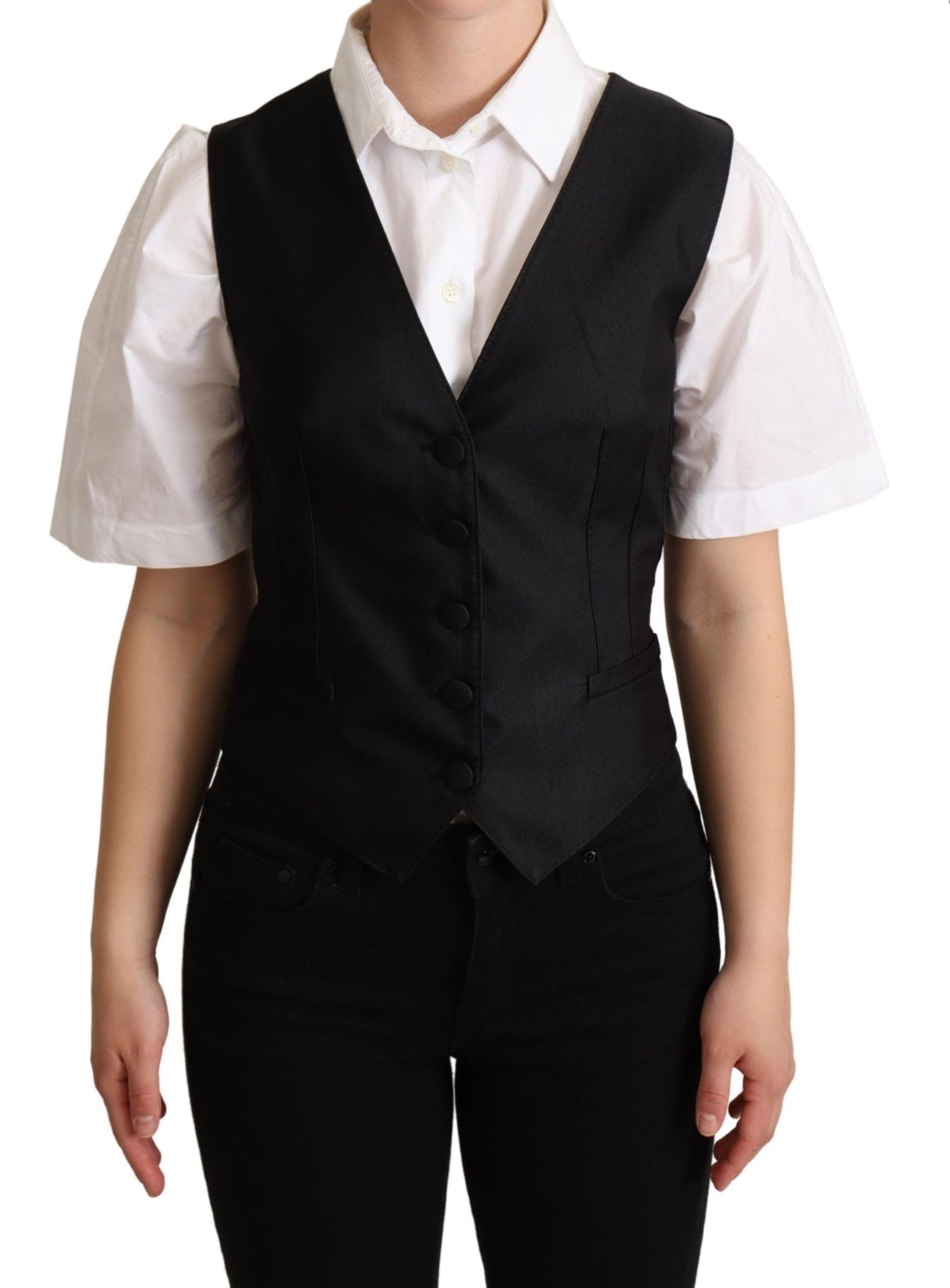 Dolce & Gabbana Schwarze ärmellose Seidenweste Vest