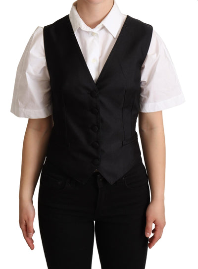 Dolce & Gabbana Schwarze ärmellose Seidenweste Vest