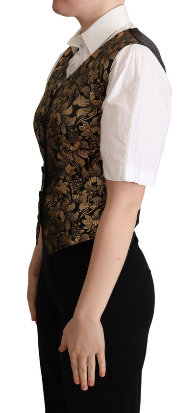 Dolce & Gabbana Schwarz-Gold-Jacquard-Seidenweste Vest