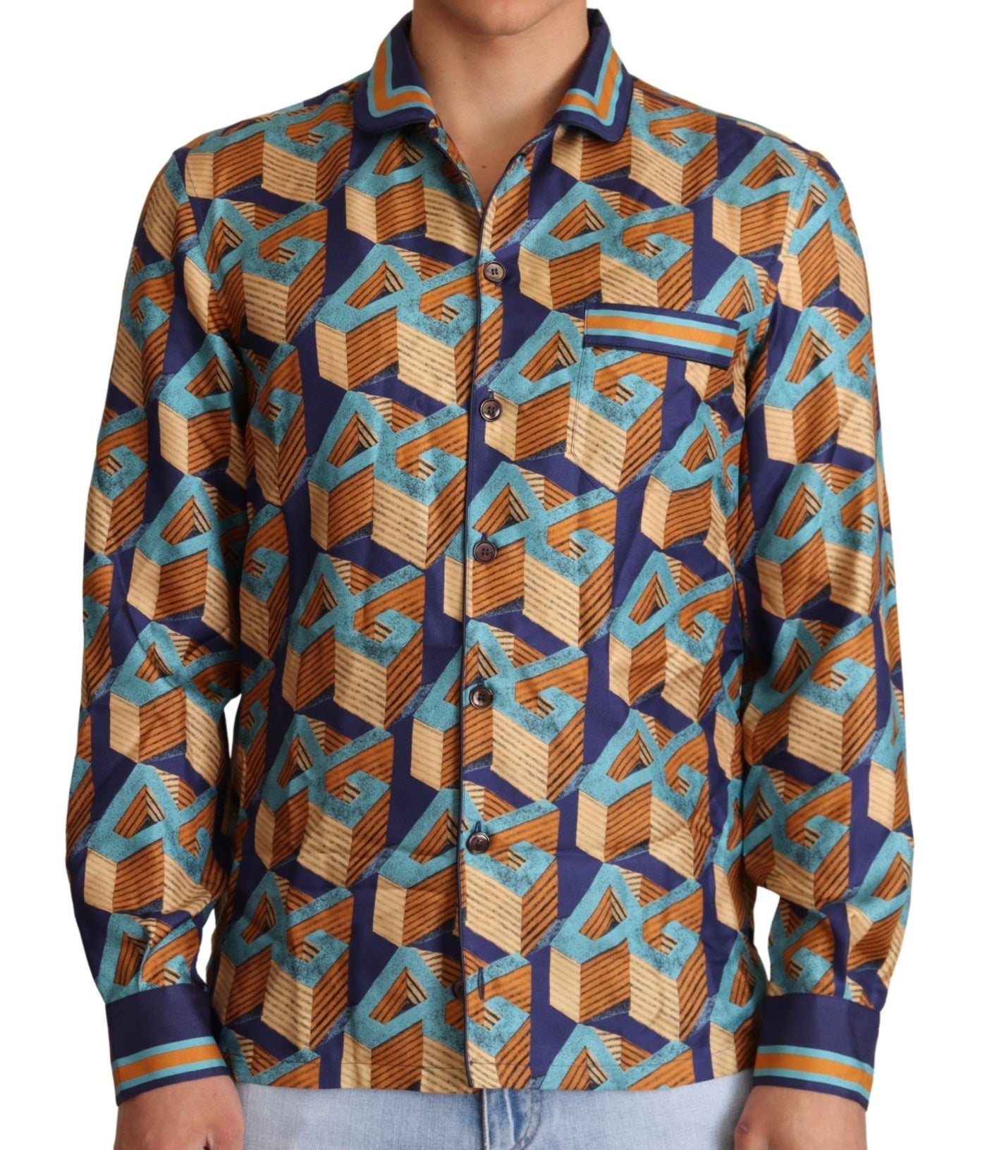 Dolce & Gabbana Multicolor DG Logo Seide Herren Top Shirt