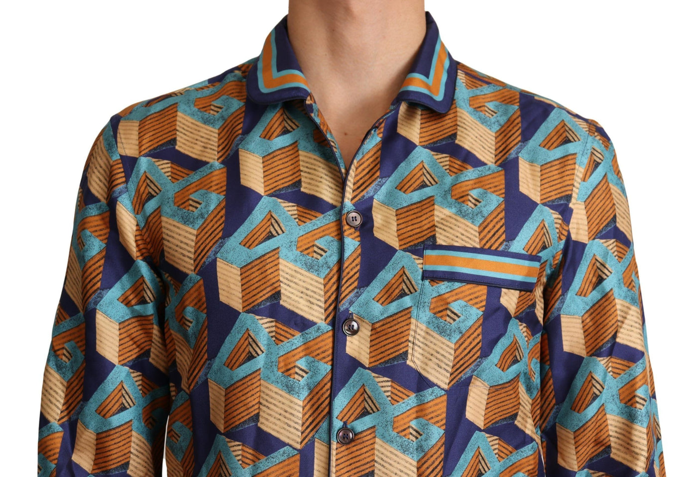 Dolce & Gabbana Multicolor DG Logo Seide Herren Top Shirt