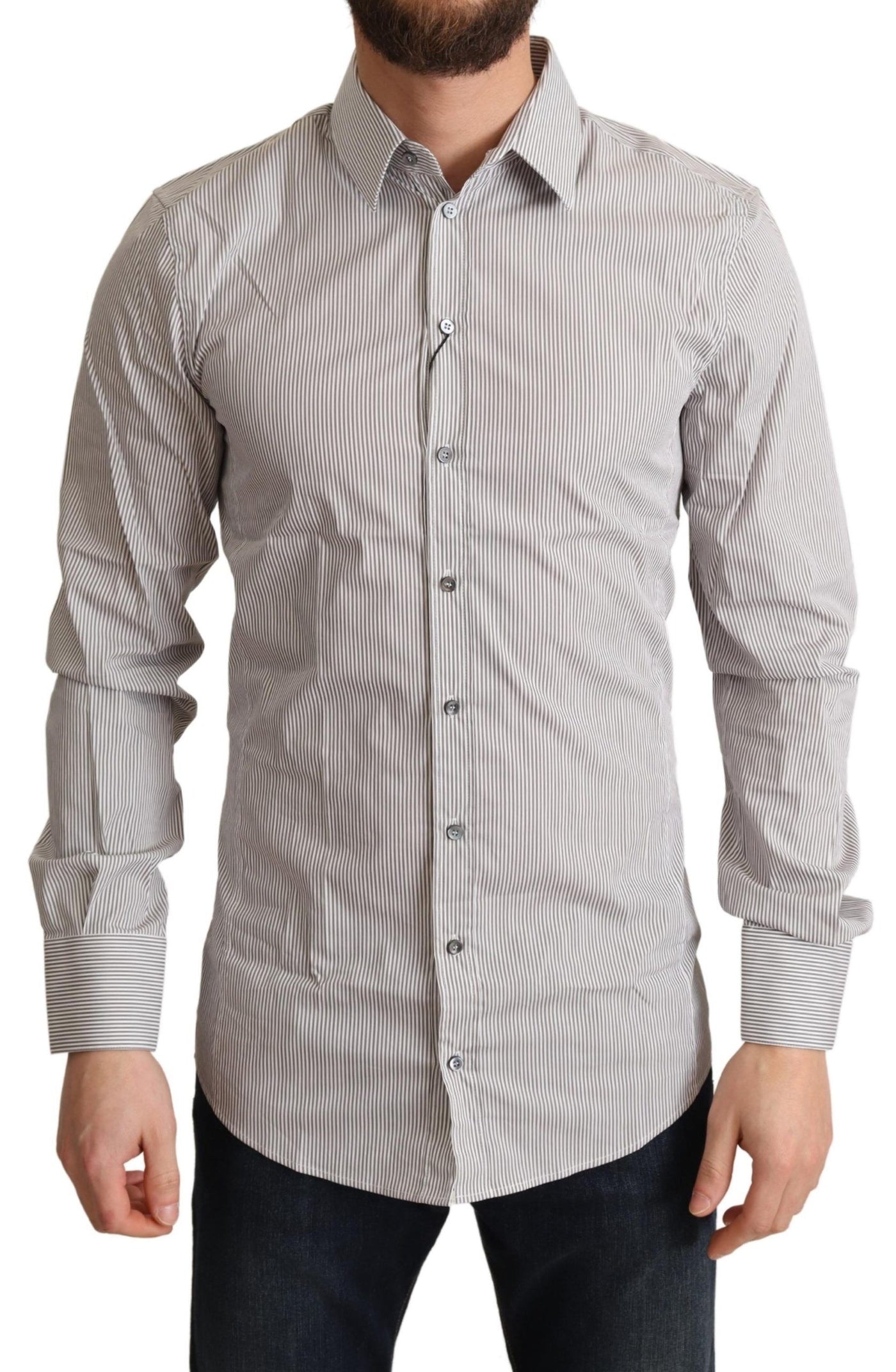 Dolce & Gabbana Graues Slim Fit Herrenhemd SICILY aus Baumwolle