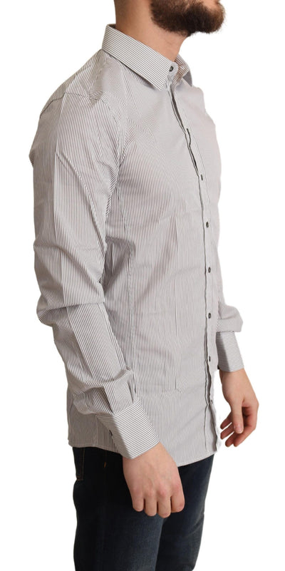 Dolce & Gabbana Graues Slim Fit Herrenhemd SICILY aus Baumwolle