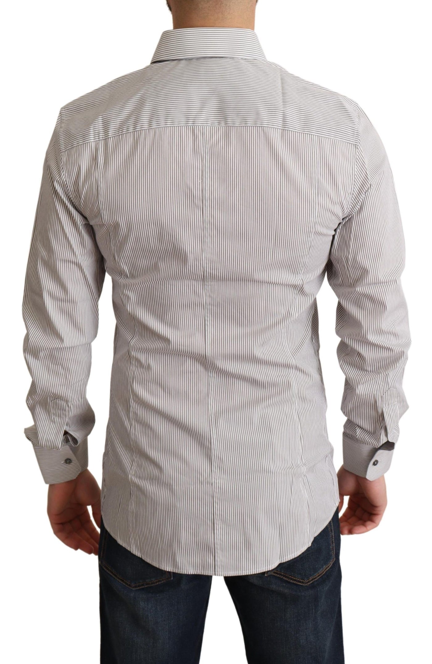 Dolce & Gabbana Graues Slim Fit Herrenhemd SICILY aus Baumwolle