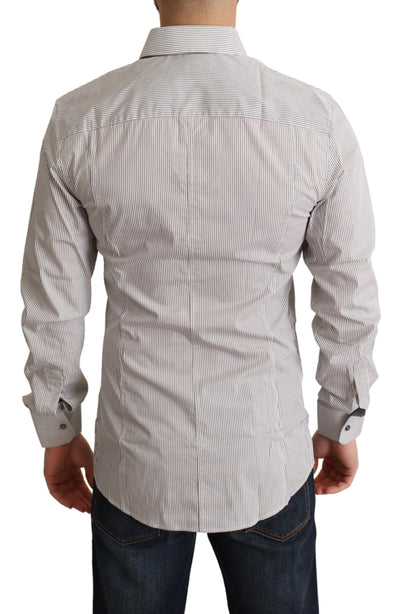 Dolce & Gabbana Graues Slim Fit Herrenhemd SICILY aus Baumwolle