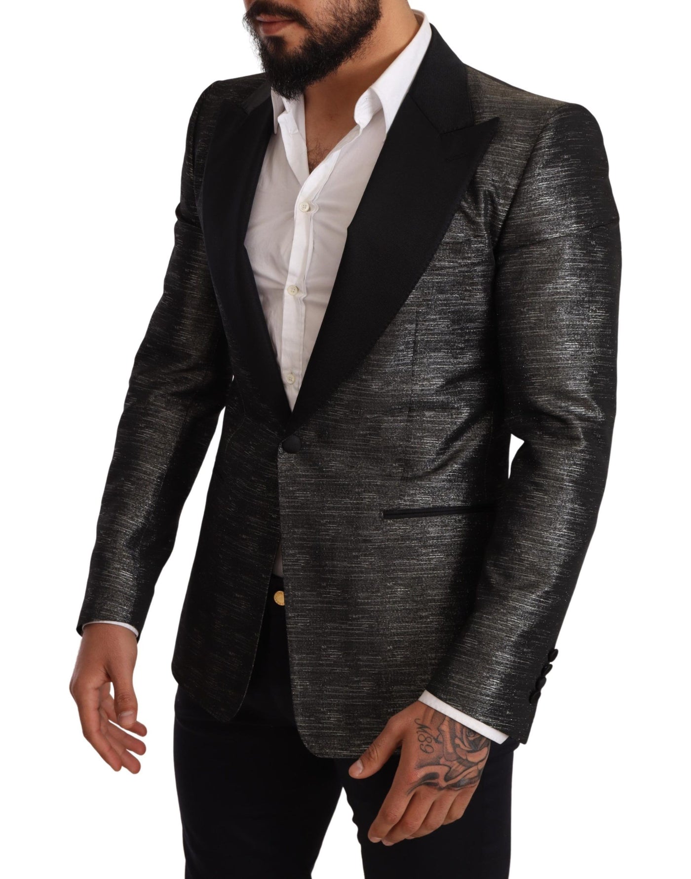 Dolce & Gabbana Grauer Metallic-Schwarzer Smoking-Blazer