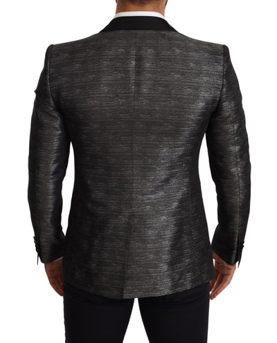 Dolce & Gabbana Grauer Metallic-Schwarzer Smoking-Blazer