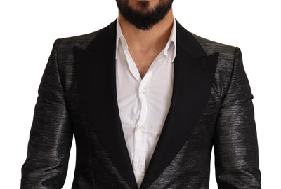 Dolce & Gabbana Grauer Metallic-Schwarzer Smoking-Blazer