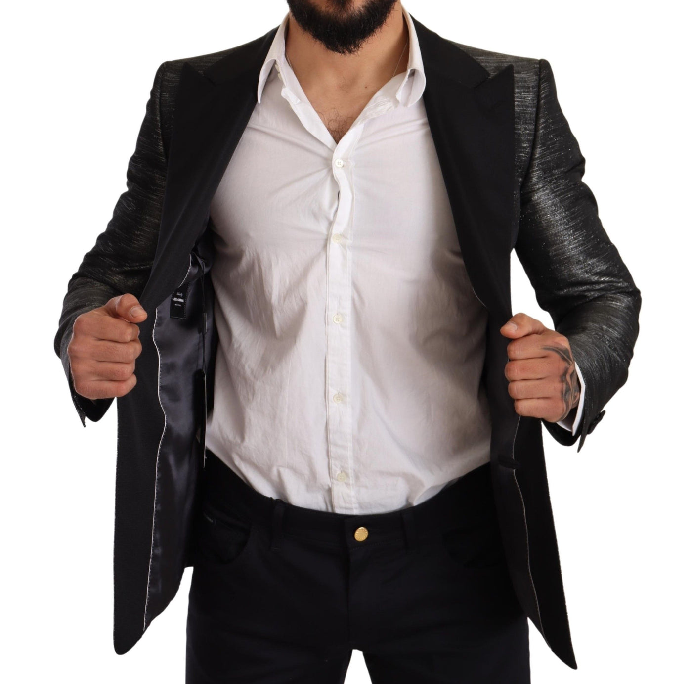 Dolce & Gabbana Grauer Metallic-Schwarzer Smoking-Blazer