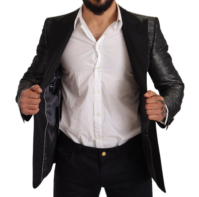 Dolce & Gabbana Grauer Metallic-Schwarzer Smoking-Blazer