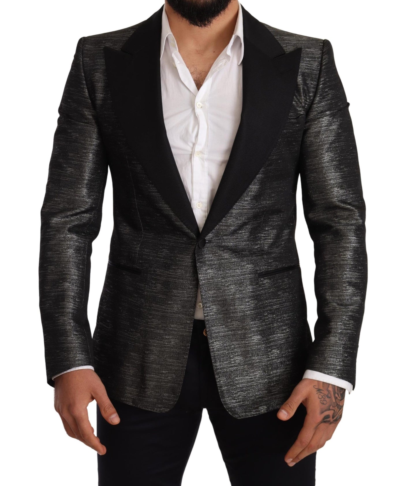Dolce & Gabbana Grauer Metallic-Schwarzer Smoking-Blazer