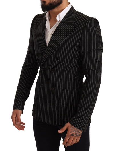 Dolce & Gabbana Schwarz-weiß gestreifter Mantel Blazer mit schmaler Passform