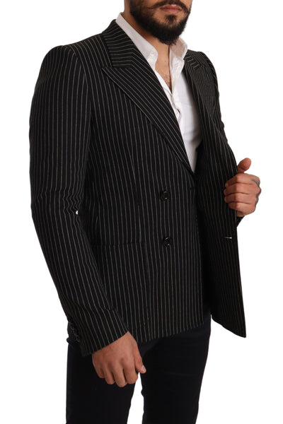 Dolce & Gabbana Schwarz-weiß gestreifter Mantel Blazer mit schmaler Passform
