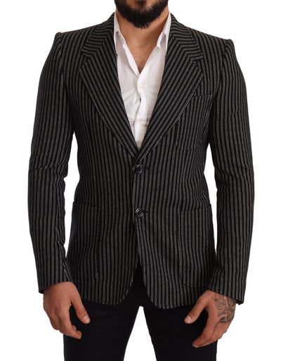 Dolce & Gabbana Schwarz gestreifter Slim Fit Wollmantel Blazer
