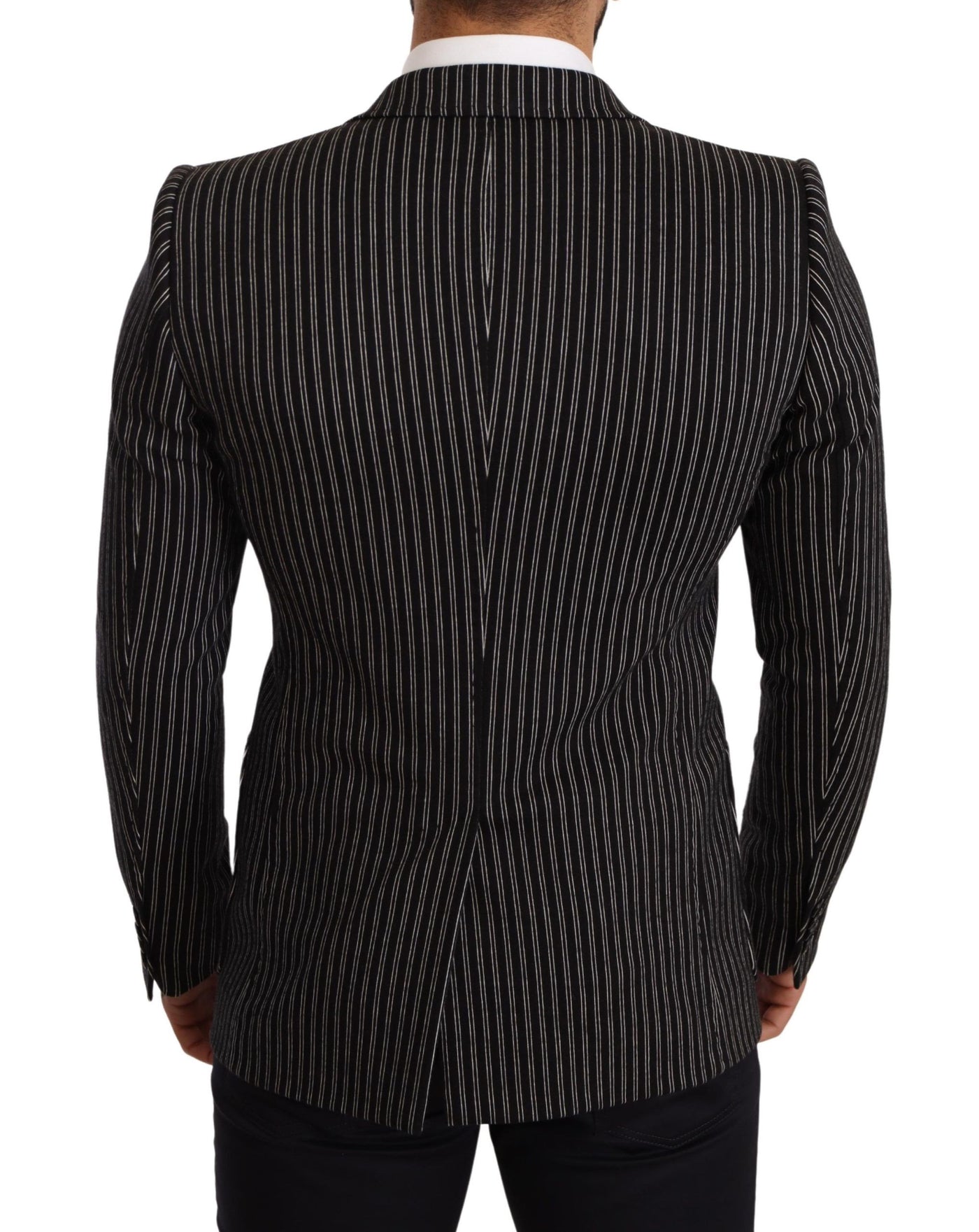 Dolce & Gabbana Schwarz gestreifter Slim Fit Wollmantel Blazer