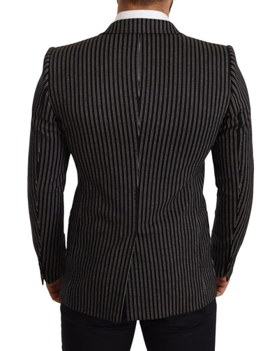 Dolce & Gabbana Schwarz gestreifter Slim Fit Wollmantel Blazer
