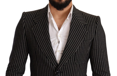 Dolce & Gabbana Schwarz gestreifter Slim Fit Wollmantel Blazer
