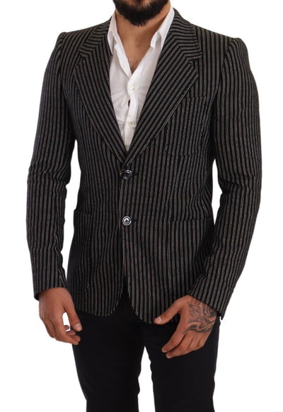 Dolce & Gabbana Schwarz gestreifter Slim Fit Wollmantel Blazer