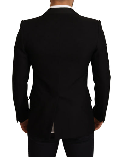 Dolce & Gabbana Schwarzer Wollmantel mit schmaler Passform Blazerjacke