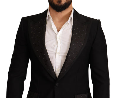 Dolce & Gabbana Schwarzer Wollmantel mit schmaler Passform Blazerjacke