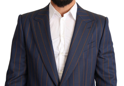 Dolce & Gabbana Blaue gestreifte Slim Fit Blazer Jacke aus Wolle