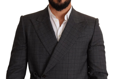 Dolce & Gabbana Graue karierte Wolljacke mit schmaler Passform Blazer