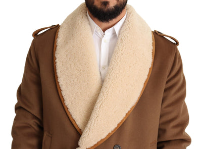 Dolce & Gabbana Brauner doppelreihiger Shearling-Mantel Jacke