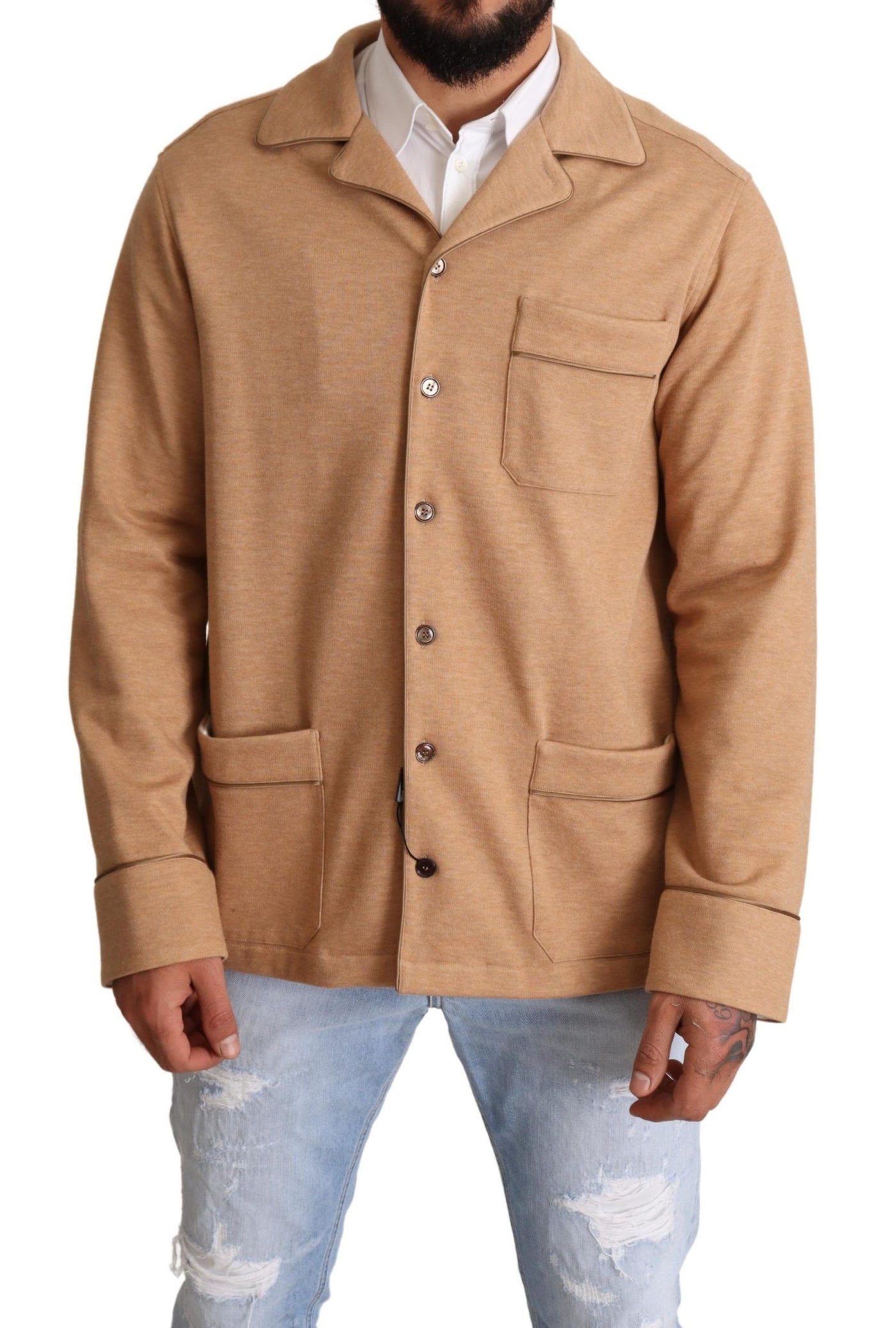 Dolce & Gabbana Brauner Baumwollmantel mit Knopfleiste Jacke