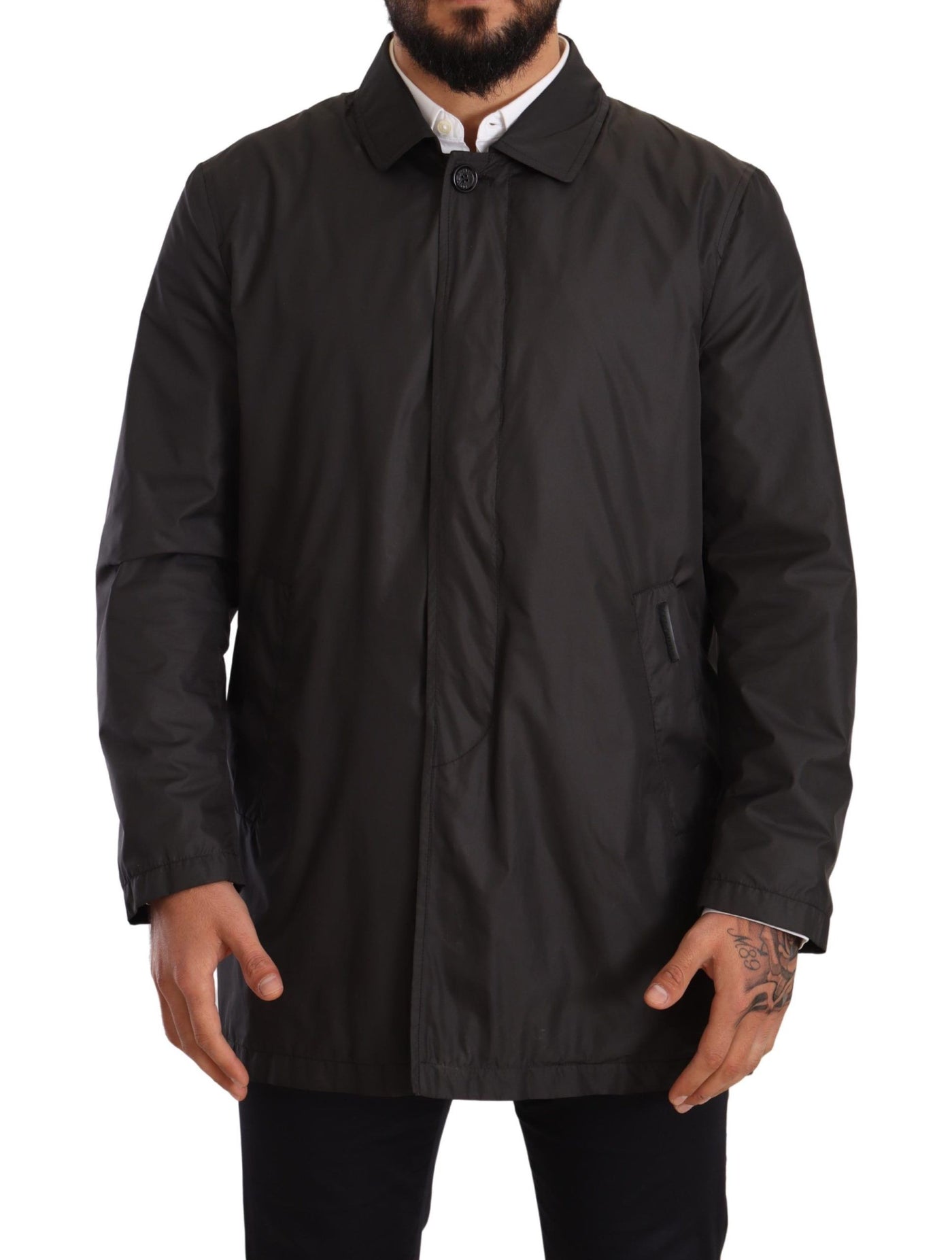 Dolce & Gabbana Schwarzer Polyester Herren Trenchcoat Jacke