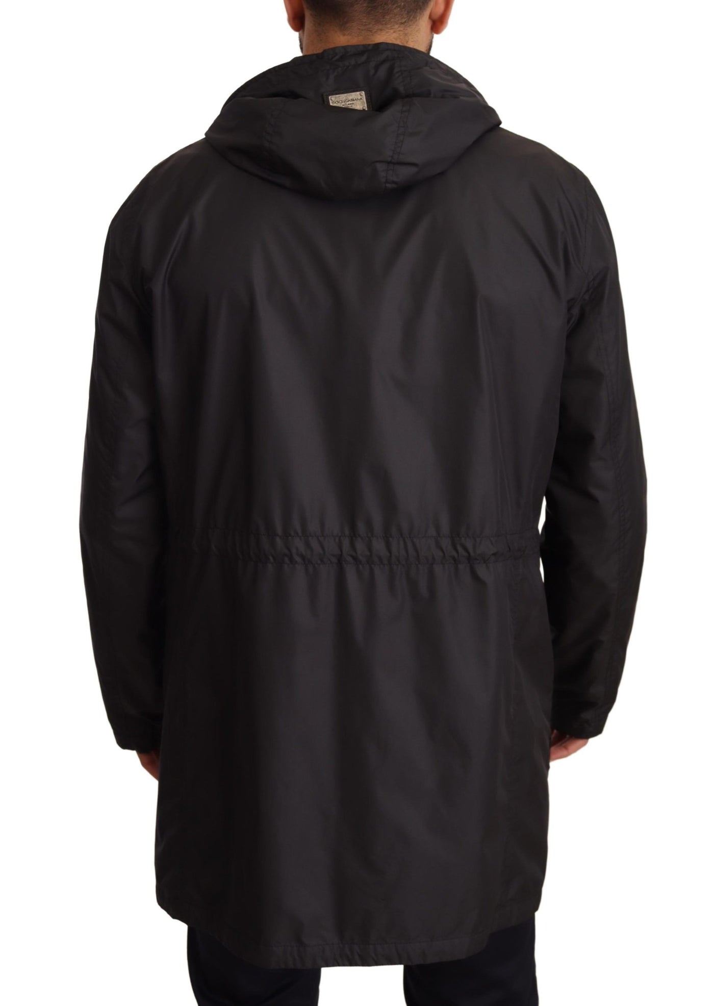 Dolce & Gabbana Schwarzer Kapuzenmantel Herren Trenchcoat Jacke