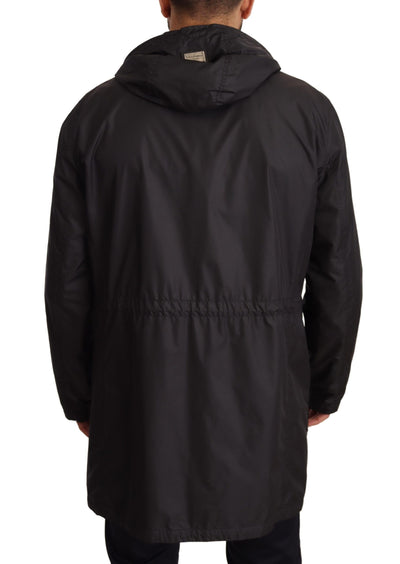 Dolce & Gabbana Schwarzer Kapuzenmantel Herren Trenchcoat Jacke