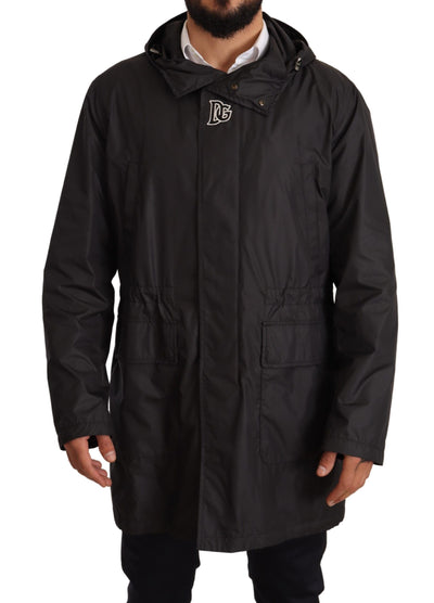 Dolce & Gabbana Schwarzer Kapuzenmantel Herren Trenchcoat Jacke