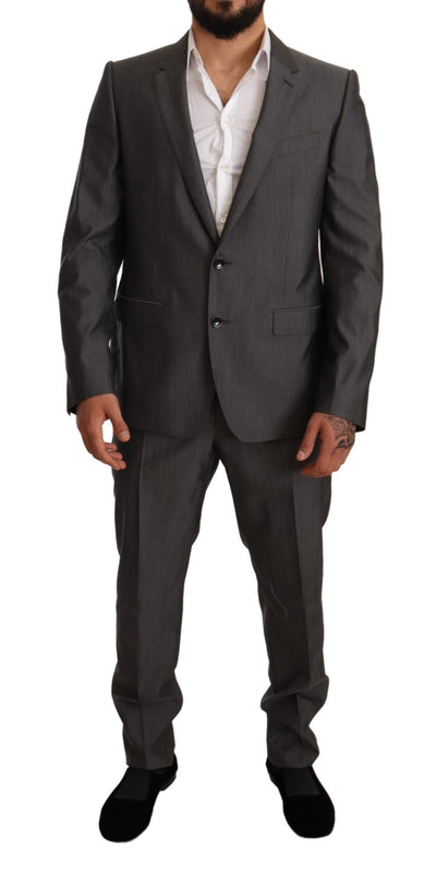 Dolce & Gabbana Grauer Metallic MARTINI Slim Fit Set Anzug