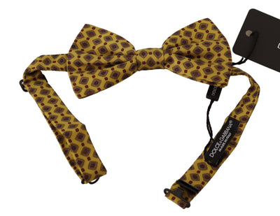 Dolce & Gabbana Gelb gemusterte Seiden-Papillon-Fliege mit verstellbarem Hals