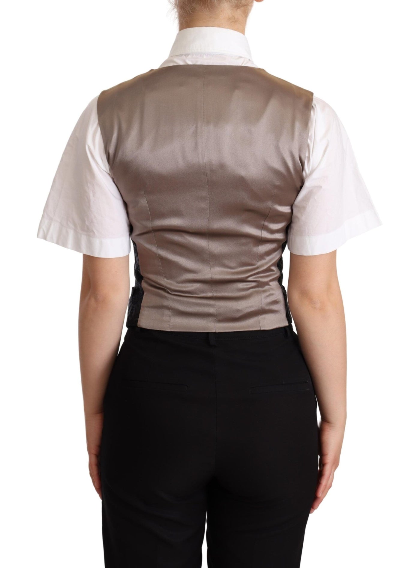 Dolce & Gabbana Schwarze Jacquard-Blumenweste Weste Grün