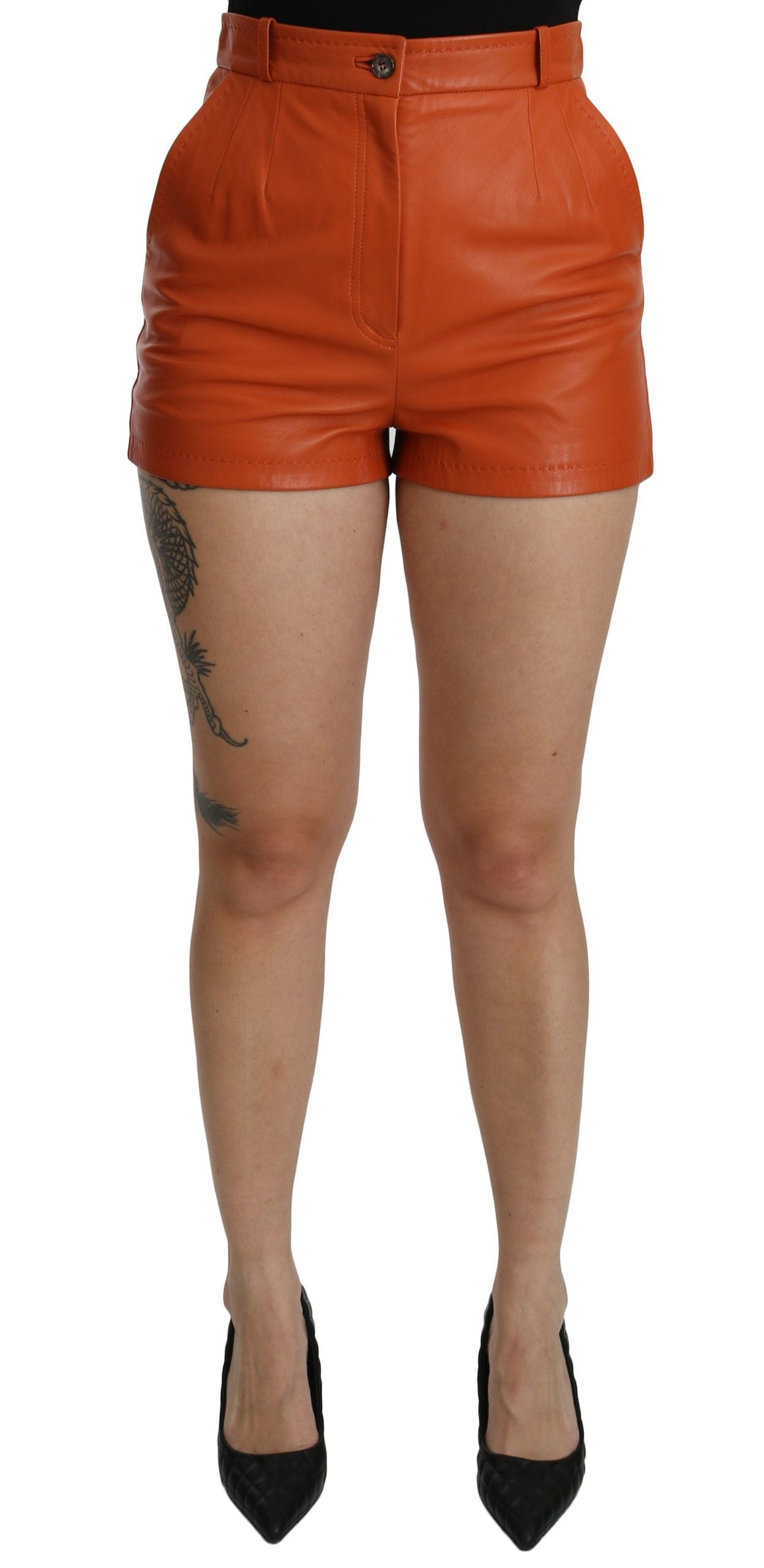 Dolce & Gabbana Orange Leder High Waist Hot Pants Shorts